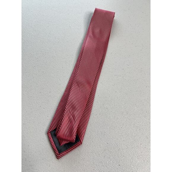 Esquire Pink and Gray Striped Pattern 100% Silk Slim Designer Tie NWT - Picture 4 of 7